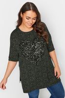 yours camiseta negra de lunares con corazon de lentejuelas mujer curvy y tallas grandes yours