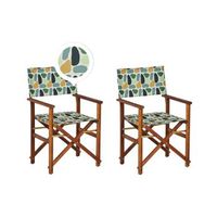 conjunto de 2 sillas de jardin de madera de acacia oscura verde naranja geometrico plegable cine
