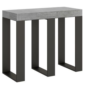 Consola Extensible Gris Hormigón Con Patas De Metal Antracita, 8 Plazas, De 40 A 196 Cm Sivy