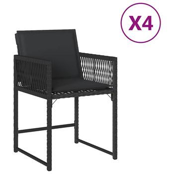 Pack 4 Uds Sillas De Jardín | Silla De Exterior | Sillón Con Cojinesratán Sintético Negro