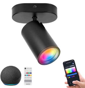 Aigostar Focos de Pared GU10 Lámpara de Techo Compatible con Alexa Bluetooth Mesh, 1 Luce Focos de Techo LED Inteligente, Regulable Colores y 2700-6500K, Apliques Interior para Salas Cocina Pasillos