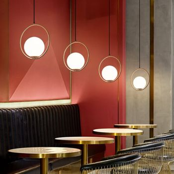 Luces colgantes de diseñador nórdico, lámpara colgante de bola de cristal lechoso para sala de estar, comedor, candelabros de suspensión creativos