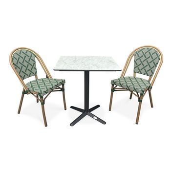 Conjunto De Comedor De Jardín De 2 Plazas En Acero Con Tablero Hpl