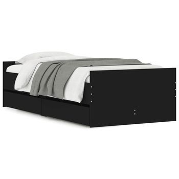 Cama Individual | Cama Para Adultos | Estructura De Cama Con Cajones Negro 90x190 Cm