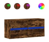 mueble tv - mesa de tv de pared con luces led roble ahumado 100x31x45 cm