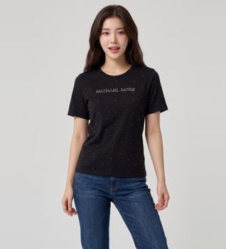 Michael Kors para mujer. MT6524Y97J Camiseta Classic MK Stud negro (XS), Casual, Manga corta, Algodón Orgánico