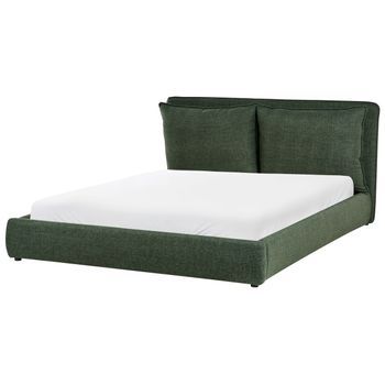 Cama Moderna De Tela 160 X 200 Cm Cabecero Tapizado Y Acolchado Verde Oscuro Bajonna
