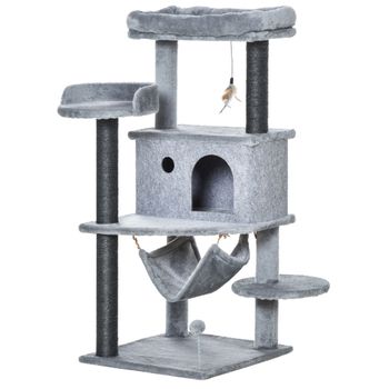 PawHut Árbol Rascador para Gatos 48x48x107 cm con Cueva de Fieltro Desmontable Hamaca Camas de Felpa Múltiples Plataformas Postes Gris   Aosom España