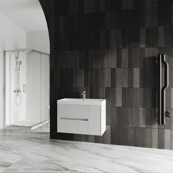 Mueble Con Lavabo 80cm Blanco Opaco Canetado Cortina