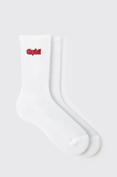 Calcetines De Felpa Con Bordado Explícito, Blanco
