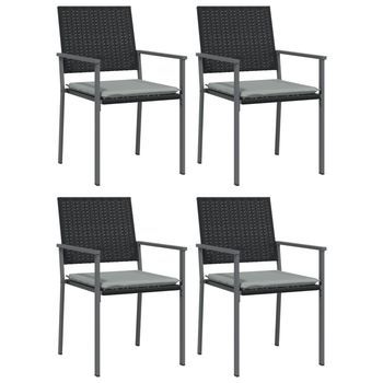 Pack 4 Uds Sillas Jardín | Silla De Exterior | Sillón Cojines Ratán Sintético Negro 54x62,5x89 Cm