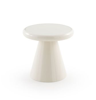 Mesa auxiliar de metal color crema con cristal