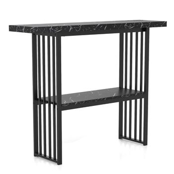 Costway Mesa Consola 2 Niveles Mesita de Sofá Estrecha de Mármol de Imitación Marco de Acero Dorado Mesa de Entrada 120 x 29,5 x 92,5 cm