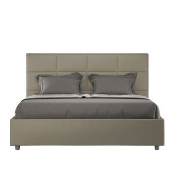Cama Sin Somier Acolchada 160x190 Cuero Sintético Capuchino Mika