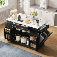 isla de cocina de 138 cm con encimera plegable y efecto marmol negra