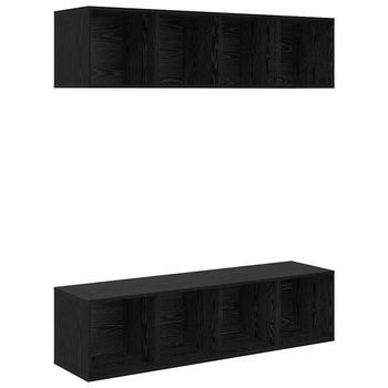 Conjunto De Mueble De Tv 2 Uds | Mueble De Salón | Gabinete De Tv Roble Negro 37 X 37 X 142,5 Cm