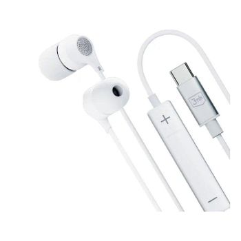 Auriculares 3MK Wired USB-C con micrófono, control de volumen y resistencia al sudor, blancos