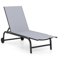 costway tumbona de jardin con ruedas respaldo ajustable 6 posiciones estructura metalica carga 150kg para patio terraza piscina gris