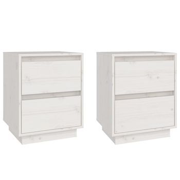 Pack 2 Uds Mesitas De Noche | Mesa Auxiliar | Mesilla Madera Maciza De Pino Blanco 40x35x50 Cm