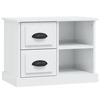 Mesita De Noche | Mesa Auxiliar | Mesilla Blanco Brillante 60x35,5x45 Cm