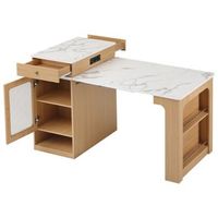isla de cocina extensible mdf 718092 cm ruedas encimera imitacion marmolpuertos de carga cajones y estantes color madera natural