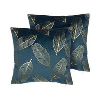 conjunto de cojines decorativos en terciopelo azul con patron de hoja 45 x 45 cm accesorio de casa moderno lamina dorada freesia