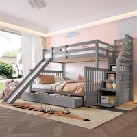 litera infantil con tobogan 90x200 sobre 140x200 madera de pino gris