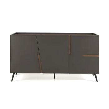 Aparador de 3 puertas, gris y marrón, 160x50 cm, h80 cm