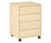 homcom cajonera de oficina con 4 cajones cajonera de escritorio con ruedas archivador movil para estudio 46x40x65 cm natural
