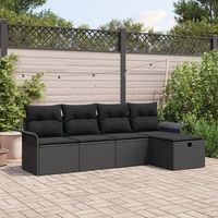 juego de sofa de jardin de 5 piezas con cojines negro poliratan v0653 unico  negro