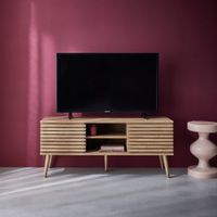 mueble tv 2 puertas correderas madera acanalada color natural