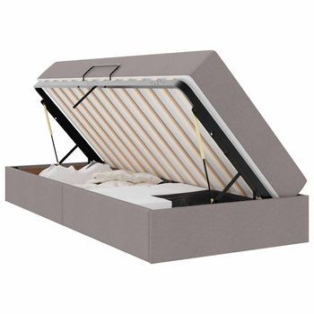 Cama Individual | Cama Para Adulto | Cama Con Almacenamiento Y Colchón Taupé 90 X 200 Cm Poliéster