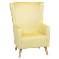 sillon orejero tapizado en terciopelo amarillo respaldo alto patas de madera oneida