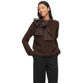 Vila Jersey Bows Highneck Knit - Coffee Bean para mujer