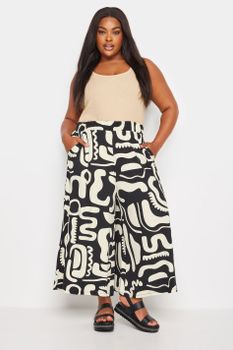 Yours Culottes Blancos Y Negros Estampado Abstracto, Mujer Curvy Y Tallas Grandes, Yours