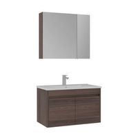 conjunto de mueble con lavabo y espejo 2 piezas  - 85 x 45 x 52 cm - nogal
