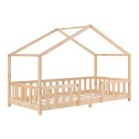 cama para ninos de madera pino - 90 x 200 cm - cama infantil con reja protectora - casita - forma de casa - pino natural encasa