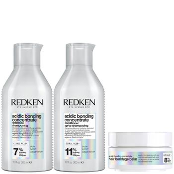 Redken Acidic Bonding Concentrate Hair Bandage Balm 75ml, Shampoo 300ml and Conditioner 300ml Bundle