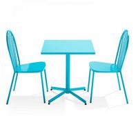 mesa cuadrada de jardin con conjunto de sillas azules reclinables palavas - oviala