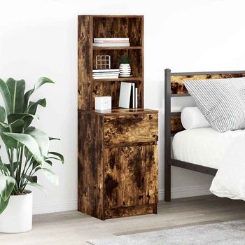 Mesilla De Noche - Mueble Para Dormitorio - Madera De Ingeniería - Roble Ahumado (39x35x125cm)