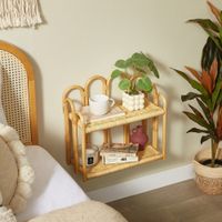estanteria colgante de pared de 2 niveles en rattan