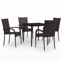 juego de comedor de jardin 5 uds  conjunto mueble jardin mesa y sillas con cojines marron y negro