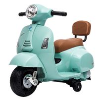 aiyaplay moto electrica para ninos licencia mini vespa gts 2 ruedas auxiliares bateria de litio faro bocina respaldo verde   aosom espana