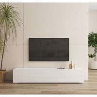 mueble tv bajo con patas 2 cm  mueble de television con led para salon  color blanco  160x32x40cm  modelo nora h2  blanco