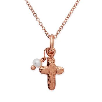 Cadena de plata 925 chapado en oro colgante cruz perla