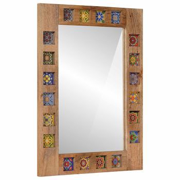 Espejo De Baño Natural 50 X 70 X 3 Cm Madera De Mango Maciza Vidaxl