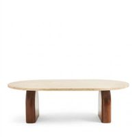 mesa baja de efecto travertino y madera 100x60cm - beige