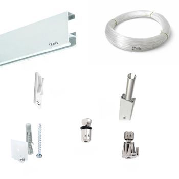 Guía Basic-plus Para Colgar Cuadros , 18 Metros De Guía (6x3 M) , Sistema Profesional Hasta 50 Kg/ml , 18 Ganchos Automáticos 15 Kg , Inserte