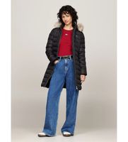 tommy jeans para mujer dw0dw18864 abrigo de plumon con capucha y ribete negro xs casual poliester reciclado sostenible