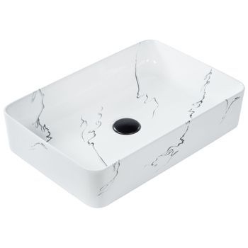 Lavabo Sobre Encimera Baño Cerámica Blanco Efecto Mármol 51 X 34 Cm Hopi